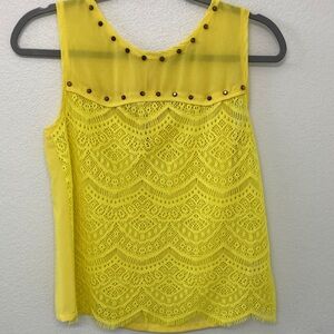 Chloe K Yellow Lace Tank Top with Studs